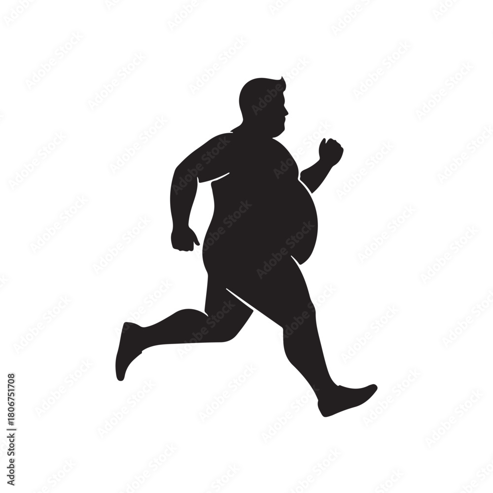 Fototapeta premium Side view fat man running silhouette vector flat illustration design