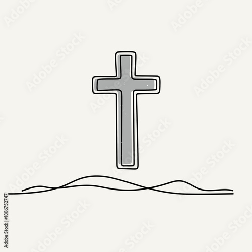 A simple drawing of a christian cross on a hill, isolated on it represents faith, hope, and love in christianity