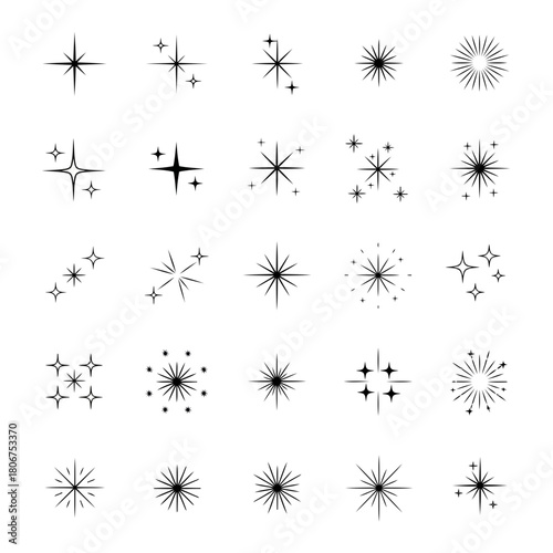 A collection of twentyfour unique starbursts and sparkles, each radiating with its own distinct charm, isolated on perfect for adding shine