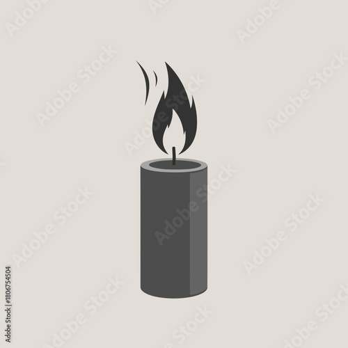 A gray candle with a flickering flame casts a soft glow, creating a serene and calming atmosphere isolated on