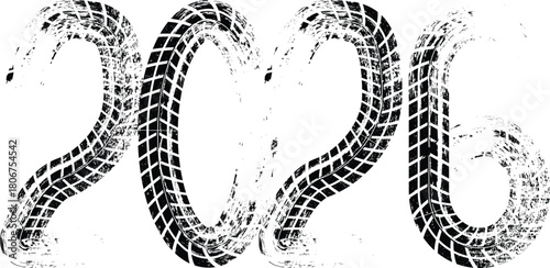 2026 tire track numbers - trucking and transport themed typography for logistic calendars and posters, perfect for American transport companies. Vector illustration
