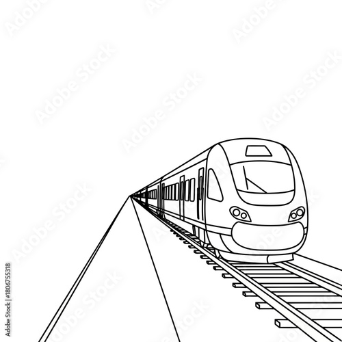 Modern train on the railway tracks isolated on sleek design locomotive with a streamlined shape for highspeed transportation