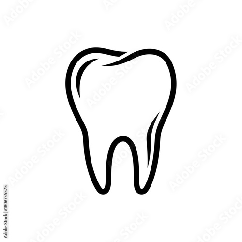 Simple black and white vector illustration of a tooth, representing dental health, hygiene, and oral care isolated on