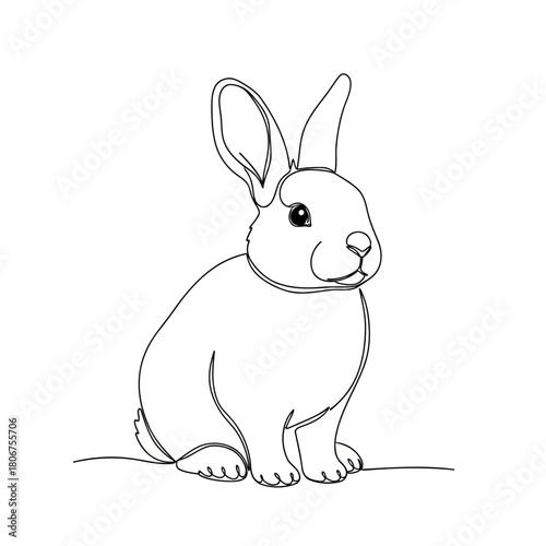 Continuous one line drawing of cute rabbit isolated on simple outline bunny for easter design vector illustration of animal in minimalist style