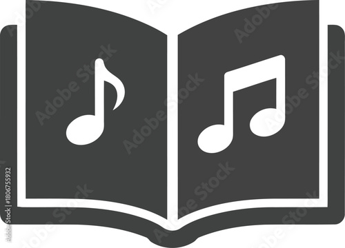 Open music book icon with musical notes symbolizing education and learning vector