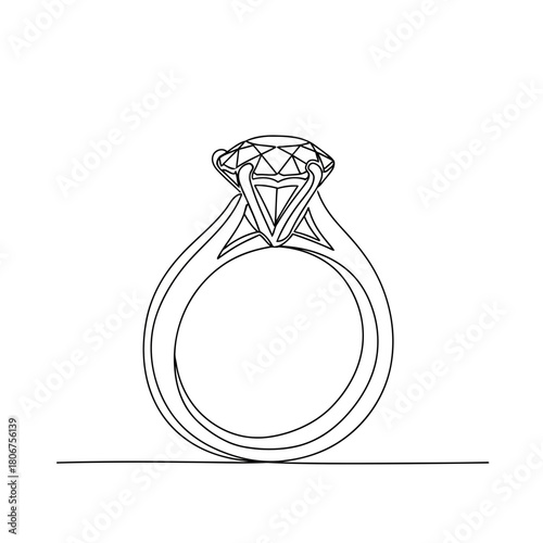 Continuous line drawing of a diamond ring isolated on symbol of love, commitment, and marriage proposal elegant and minimalist design