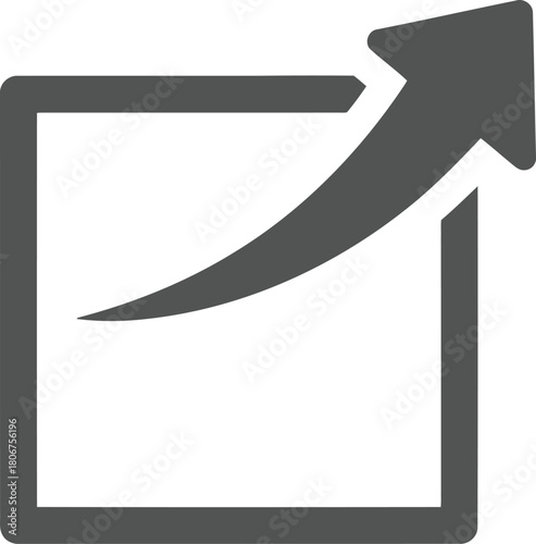 Minimalist graphic icon showing upward growth arrow emerging from a square box representing progress and success vector