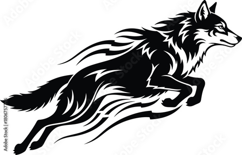 Wolf running vector illustration black and white animal design art eps silhouette