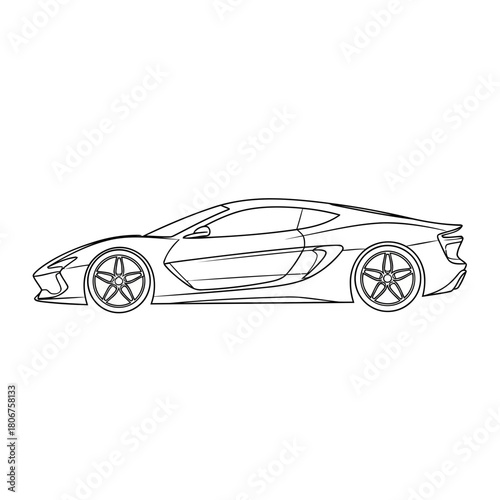Continuous line drawing of a sports car isolated on modern vehicle in one line style transportation and automotive concept