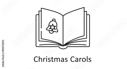 Illustration of an open book with a bell and the words christmas carols, isolated on ideal for holidaythemed projects and designs
