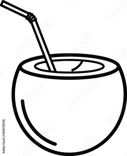 Coconut water drink with straw vector illustration summer beverage eps silhouette