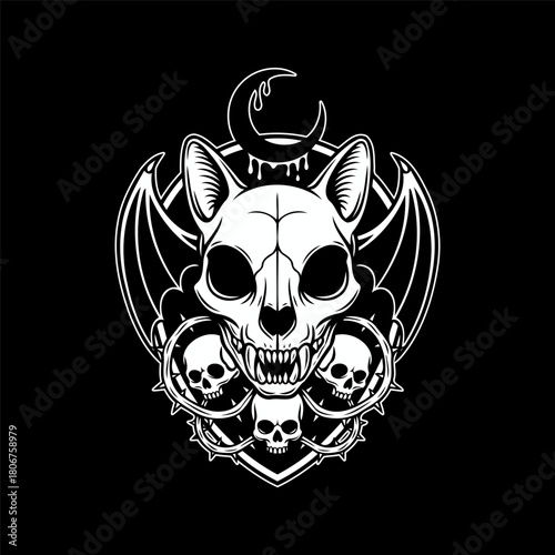 Vector Illustration tattoo gothic cat skeleton