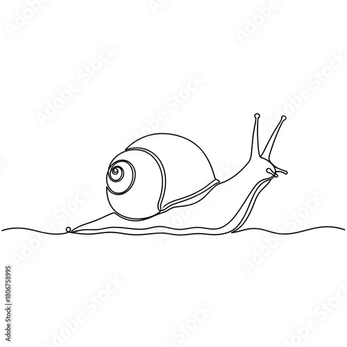 Graceful snail gliding isolated on, drawn with a single continuous line in a minimalist style, showcasing natures beauty