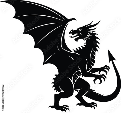 Black dragon silhouette vector illustration fantasy beast mythical art eps