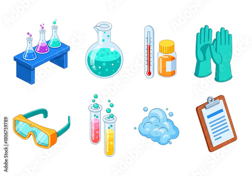 3d icon of science laboratory equipment icons isolated on transparent background for research