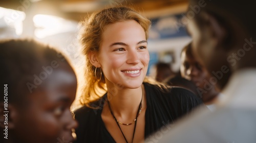 Wallpaper Mural A diplomat attending a community cultural exchange event, warmly engaging with students, local leaders, and artists — soft-power diplomacy, grassroots international outreach, and cultural Torontodigital.ca