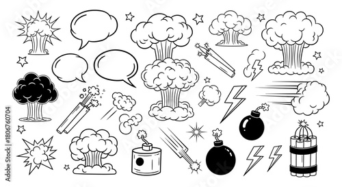 Explosion Set A Dynamic Collection of Cartoon Explosions and Bomb Icons