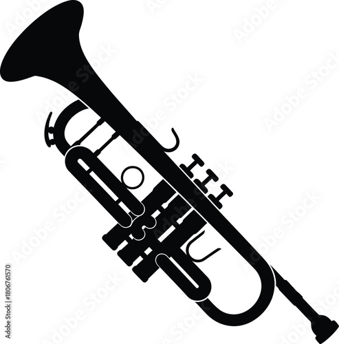 Black trumpet vector illustration for musical instrument design needs eps silhouette