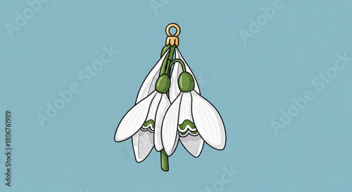 A delicate snowdrop flower ornament, symbolizing hope and new beginnings, perfect for adding a touch of elegance to holiday decorations isolated on