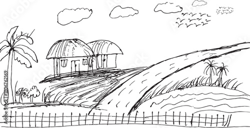 Butiful  Village Nature for Coloring