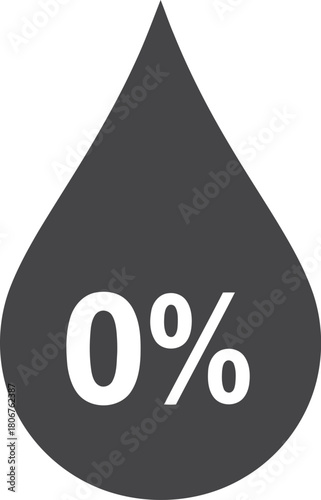Zero percent drop water icon sign percentage no liquid liquidless concept graphic vector