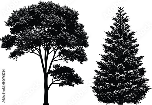 Bonsai tree vector art illustration with mountains and circle frame eps silhouette