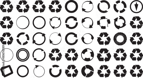 Recycle symbol icons set on transparent background