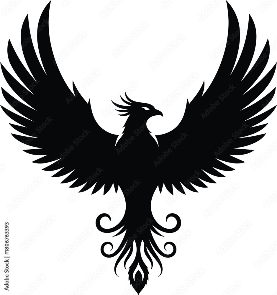 Obraz premium Black phoenix bird illustration mythical phoenix rising phoenix tattoo art eps silhouette