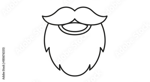 A simple line drawing of a beard and mustache isolated on the beard is full and round, and the mustache is thick and bushy the image is clean and minimalist