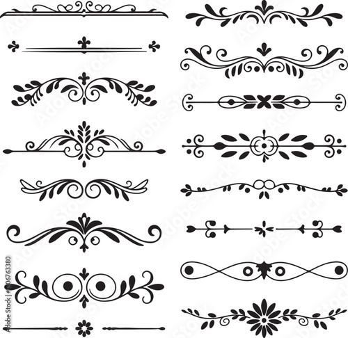 Elegant divider set decorative ornaments on transparent backdrop