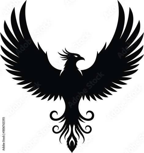 Black phoenix bird illustration mythical phoenix rising phoenix tattoo art eps silhouette