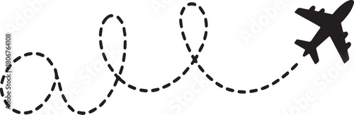 Airplane Route With Dashed Line on Transparent Background