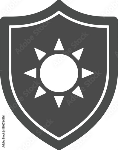 Shield with sun icon representing protection safety security and defense against solar radiation or summer heat vector