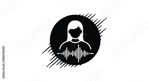Abstract illustration of a woman's silhouette with a sound wave visualization, symbolizing voice or audio.