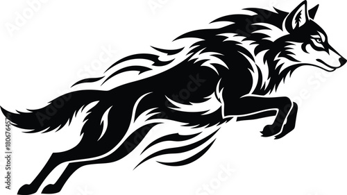 Black wolf jumping illustration vector graphic design animal predator eps silhouette