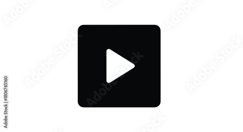 Simple black play button icon on a white background, representing media playback and digital content.