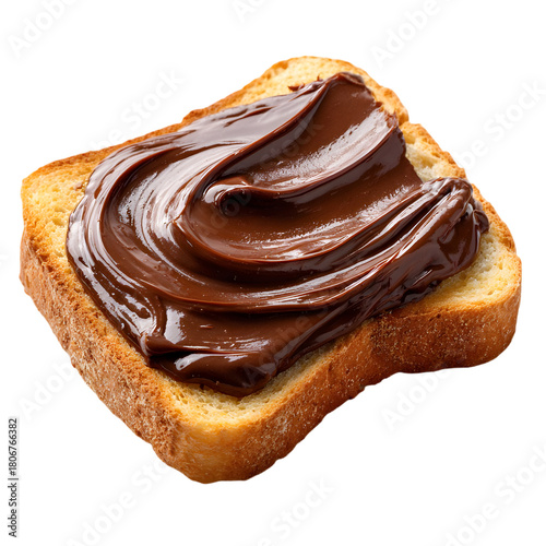Toasted bread slice with chocolate spread isolated on a transparent background