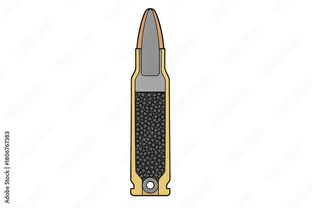 Obraz premium Ammunition cross-section showing bullet, casing, primer, and gunpowder, a detailed weapon cartridge illustration