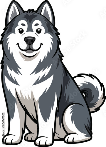 Cute cartoon a illustrator vector Alaskan Malamute