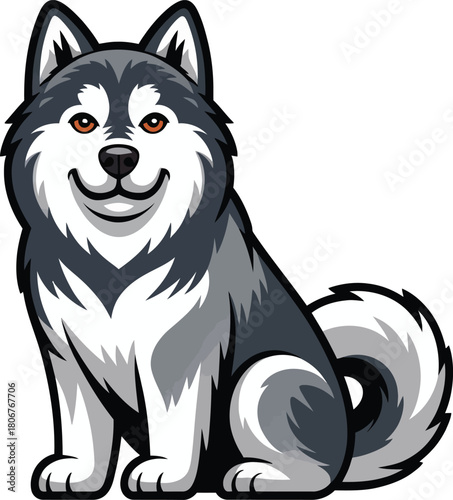 Cute cartoon a illustrator vector Alaskan Malamute