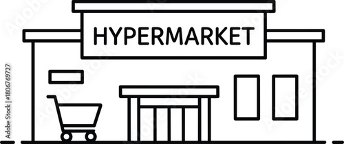 Hypermarket Building Line Icon – Minimal Large Retail & Shopping Center Vector