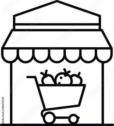 Grocery Store Line Icon – Minimal Supermarket & Food Shopping Vector