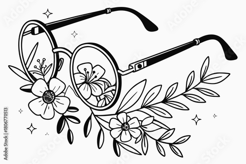 Elegant eyeglasses with floral decoration, isolated on