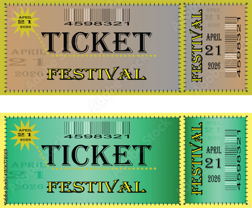 Colorful festival admission tickets for music and cultural events