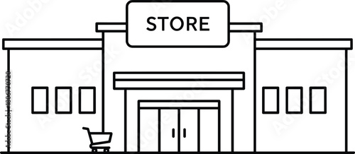Retail Store Line Icon – Outline Shopping & Big Box Storefront Vector