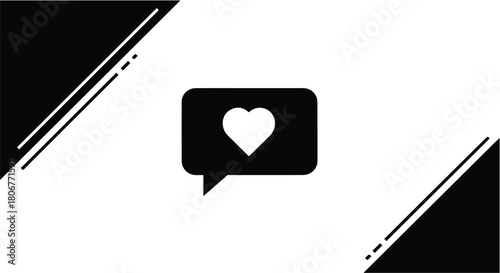 Digital heart icon within a speech bubble on a clean white background with graphic accents.