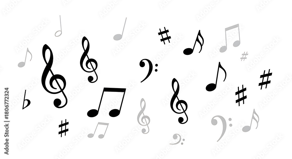 Fototapeta premium Scattered Musical Notes and Clef Symbols Background