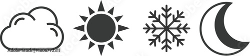 Cloud sun snowflake moon icons weather forecast symbols illustration digital graphic representation vector