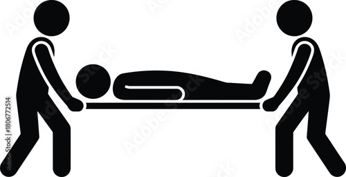 Emergency medical icon: patient transportation by paramedics on stretcher