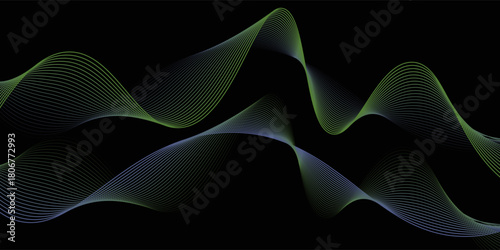 Technology abstract lines on black background. Undulate colorful Wave Swirl modern
